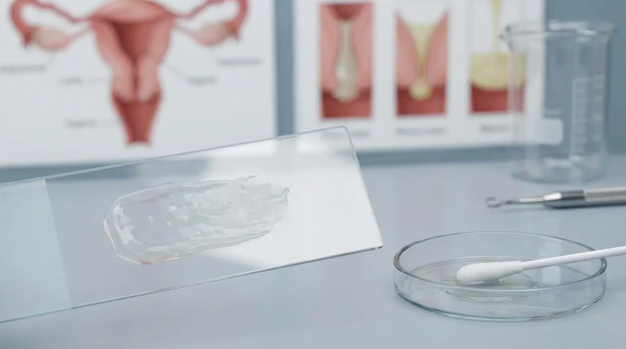 Vetrino da laboratorio con campione e tampone in piastra, in ambito ginecologico